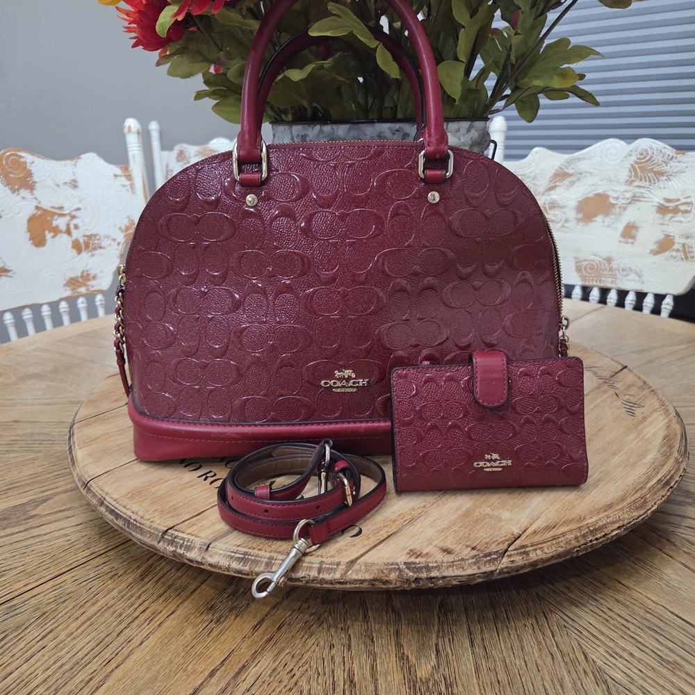 Coach Red Handbag and Wallet Set